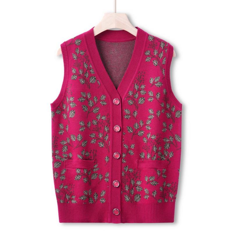 Mom Autumn Vest Knitted Sweater Grandma Wear Autumn Coat Sweater Cardigan Middle Elderly Women's High-end Sweater