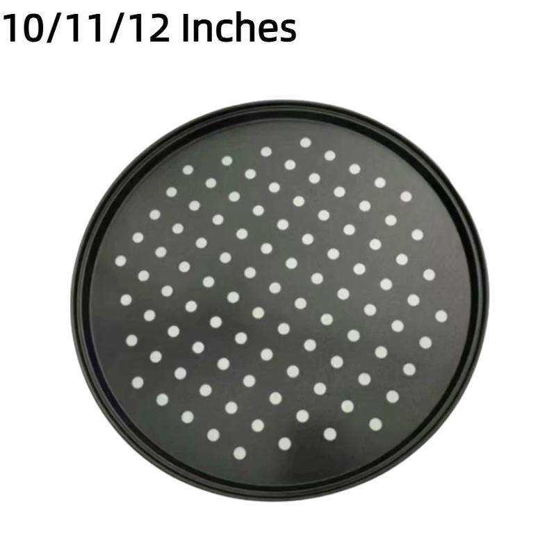 Carbon Steel Perforated Pizza Pan 10/11/12 Inch Non Stick Cooking Plate Round Mupti Purpose Pizza Baking Tray Crispy & Bubbly