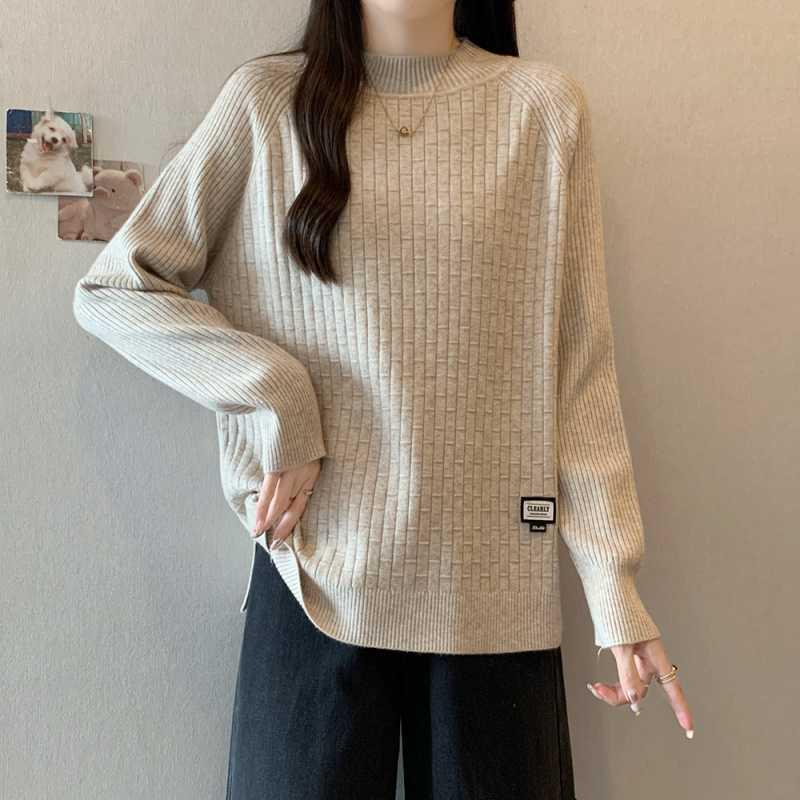 2025 Autumn Plus Size Women s Stylish Knit Top: Slimming Half-High Neck Sweater One Size