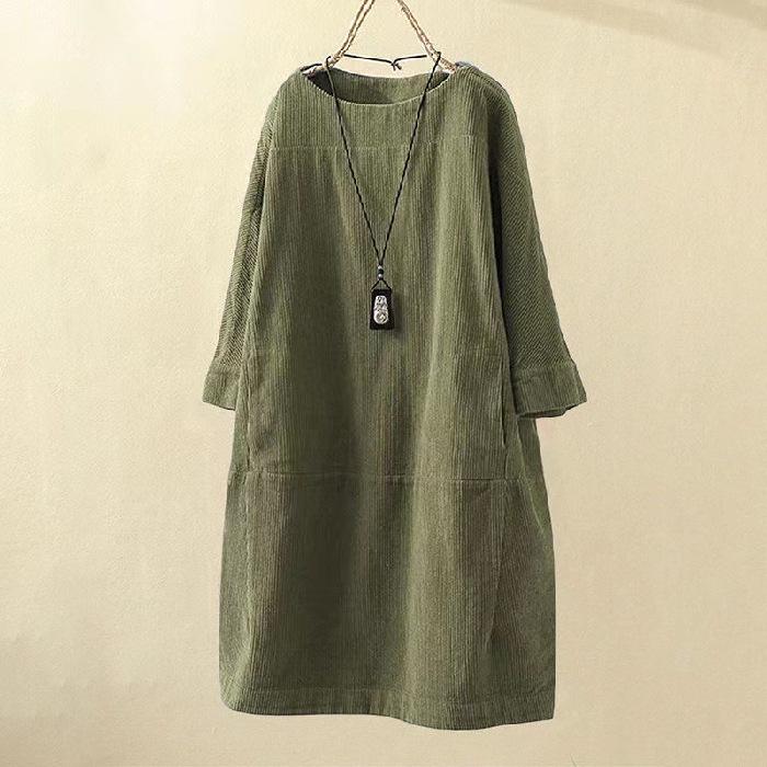 2022 Autumn/Winter Retro Corduroy Loose Plus Size Dress for Women