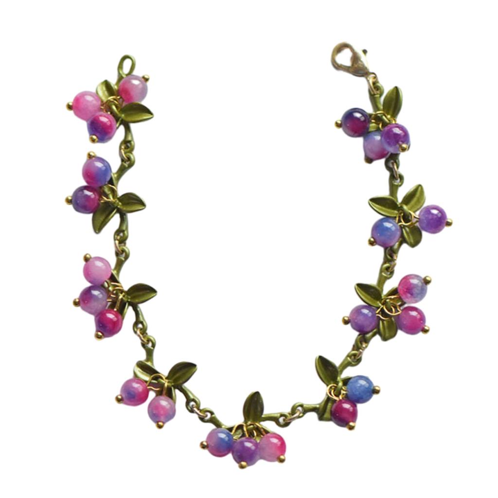 Sweet Spring Plant Bracelets for Women Vintage Statement Colorful Beads Cranberry Leaves Bracelet Bangle Female Jewelry
