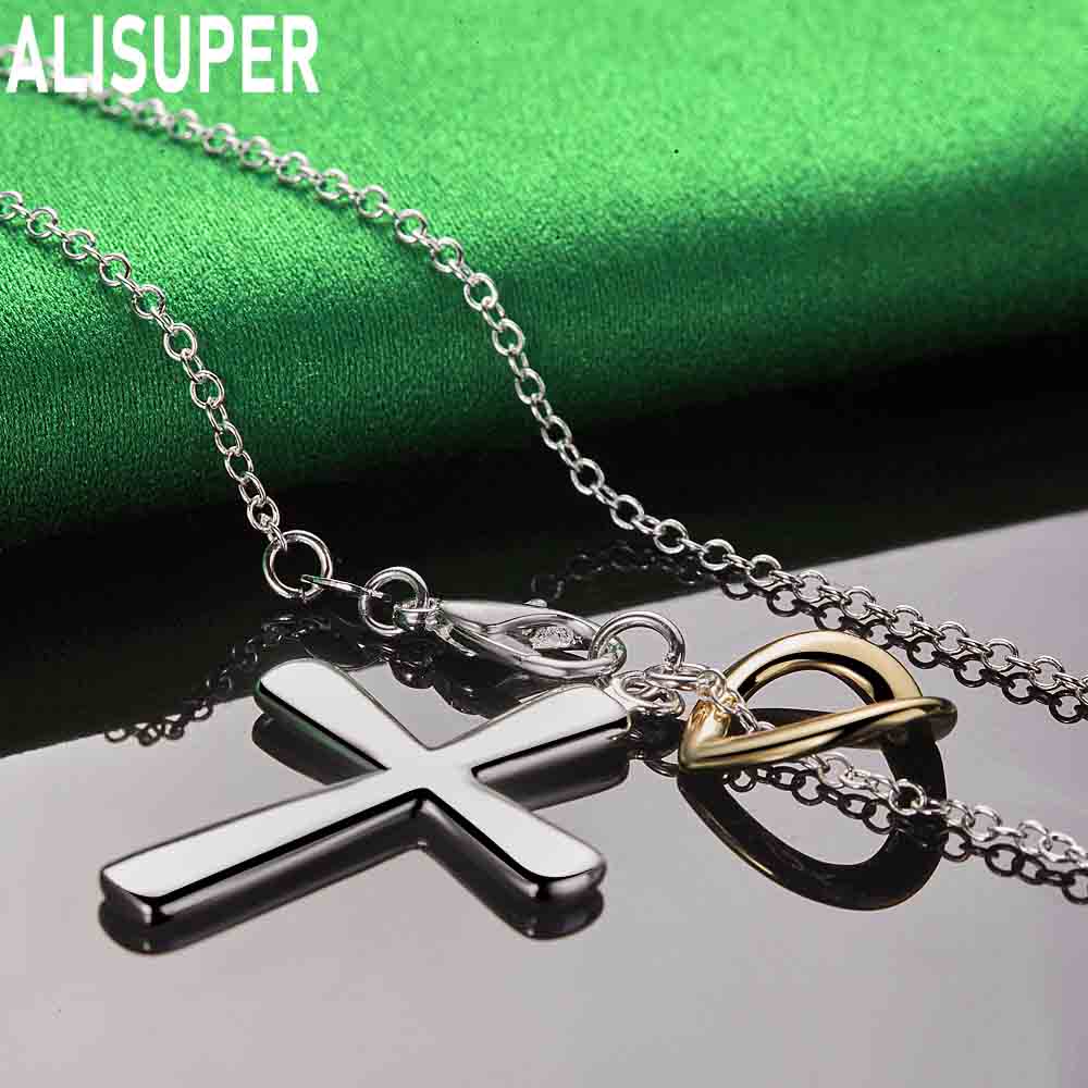 925 Sterling Silver Gold Náhrdelník s přívěskem ve tvaru srdce ve tvaru kříže Módní svatební šperky