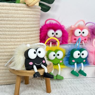 Bonito coelho de pêlo longo pingente escola bolsa pendurado decoração arco pelúcia chaveiro 4 polegadas boneca máquina boneca