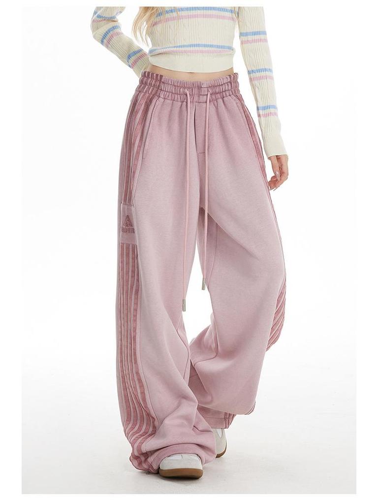 American Retro Stripe Sweatpants Women 2025 - Spring/Autumn Casual Wide Leg