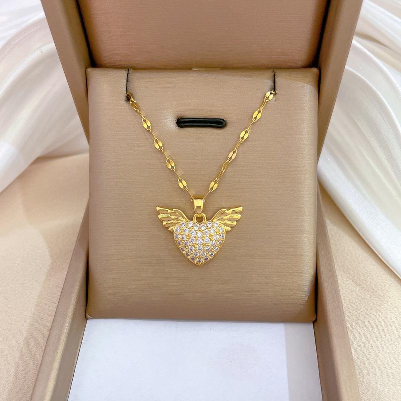 Titanium Steel Micro-Inlaid Luxury Necklace: Elegant Full Diamond Gold Design for Women