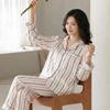 Women's Korean Style Striped Ice Silk Pajama Set - Long Sleeve & Pants, Soft & Versatile for Home or Casual Wear