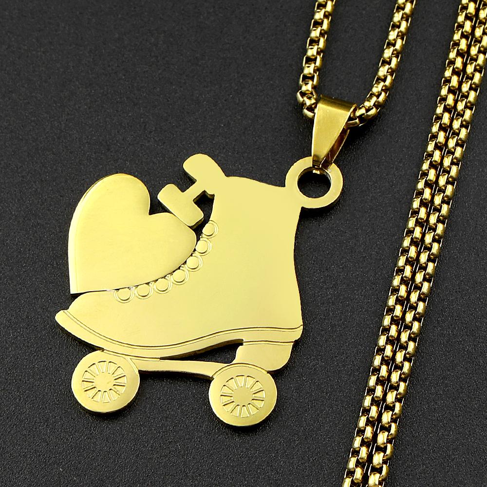 I Love Roller Skates Sympol Chain For Women Men Stainless Steel Gold Color Sports Femboy Egirl Design Pendant Necklace Jewelry