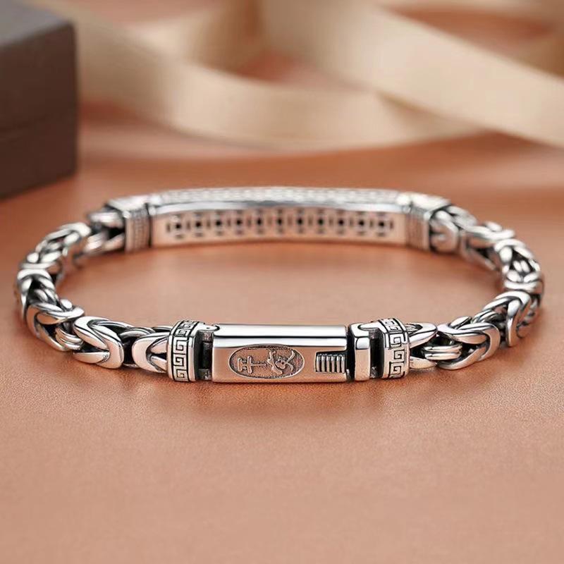 Vintage Silver-plated Peace Back Pattern Men's Bracelet Personality Trend Domineering Single Essence Vintage Gift