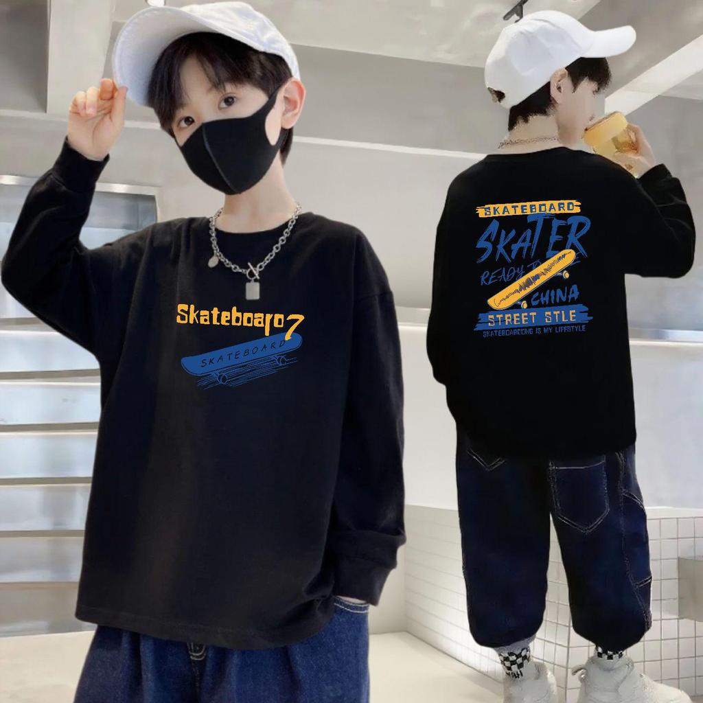 100% Reine Baumwolle Jungen Langarm Rundhals T-Shirt für Herbst - Lockere Passform Kinderbekleidung