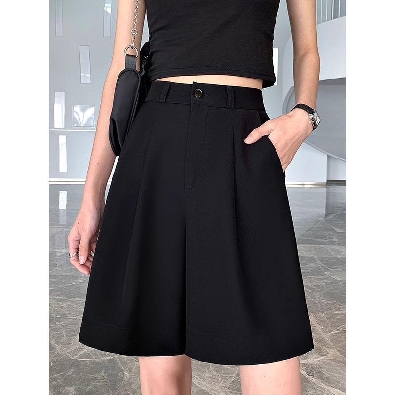 Black shorts women's summer new high-waisted straight A-word loose casual wide-leg suit five-point pants