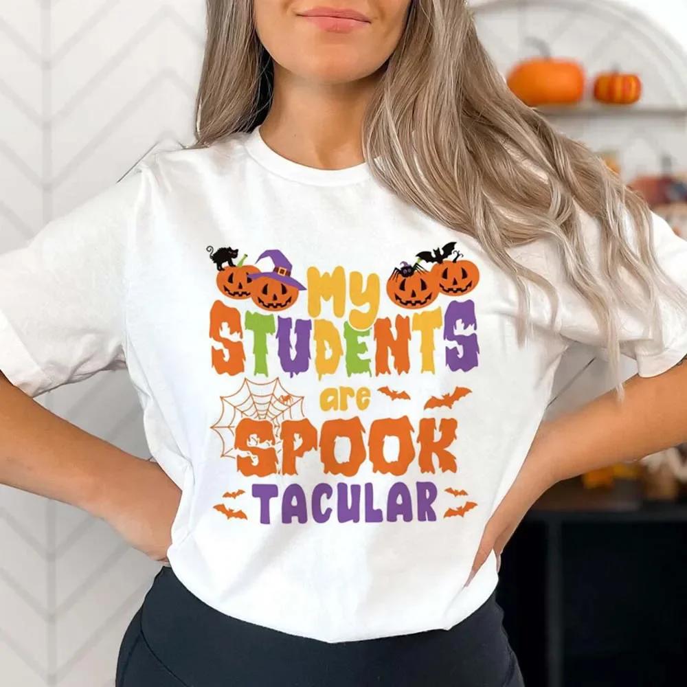 2025 Halloween Harajuku Cute ONeck Printed Short Sleeved Womens New Summer Top Fashion Versatile Womens Casual Vintage Tops S