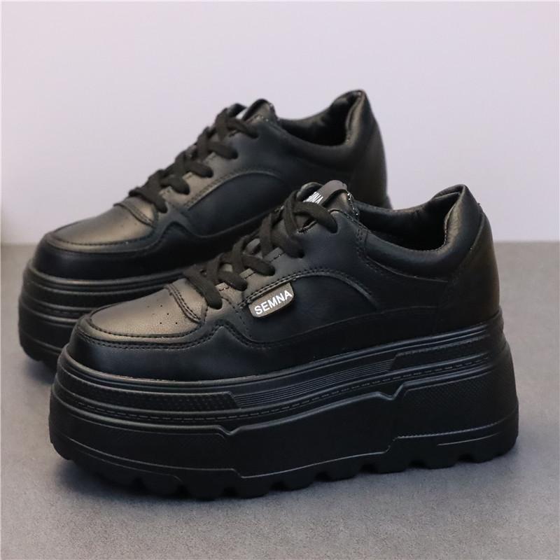 Fashion 8CM Leather Mesh Platform Shoes Wedge Sneakers for Women Hidden Heel Increased Shoes Spring Autumn Sneakers Female