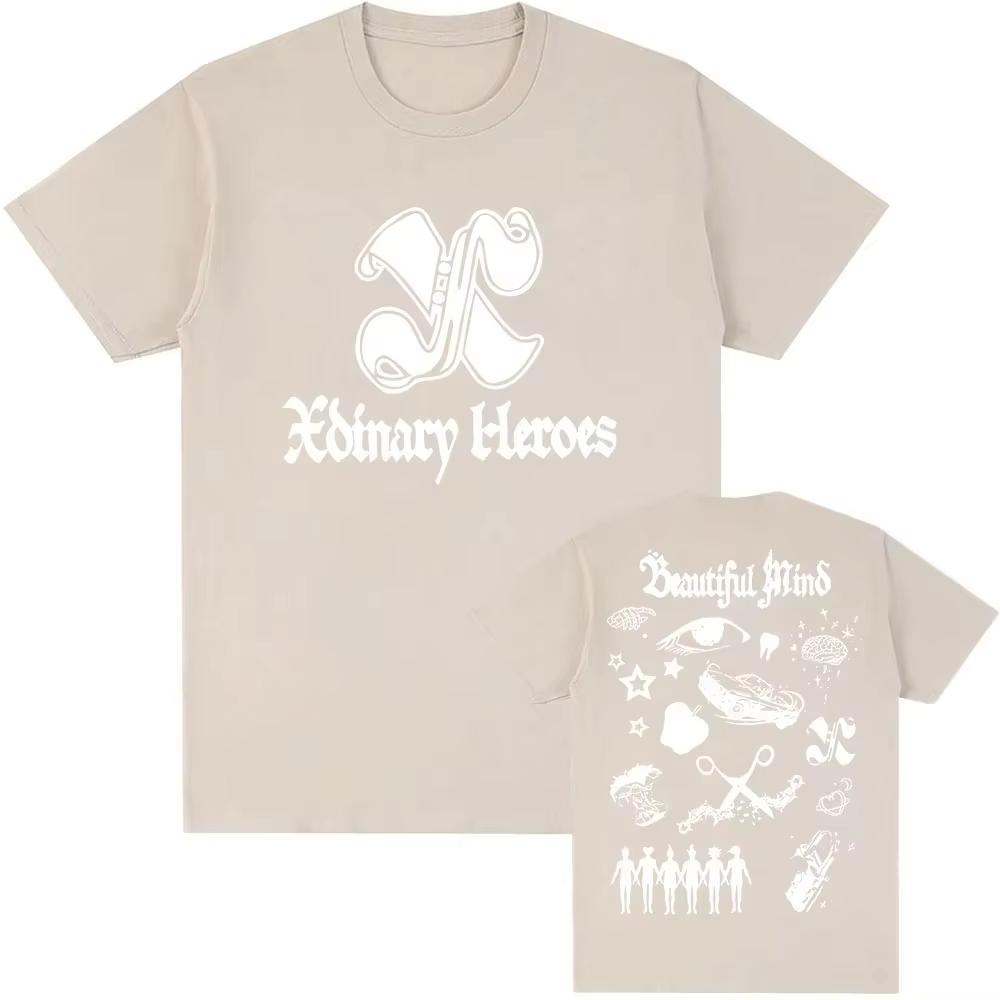2026 Beautiful Mind Xdinary Heroes Koreaanse Jongensband Print Korte Mouw Katoenen Top voor Mannen Grafisch T-shirt Lentezomer nieuw