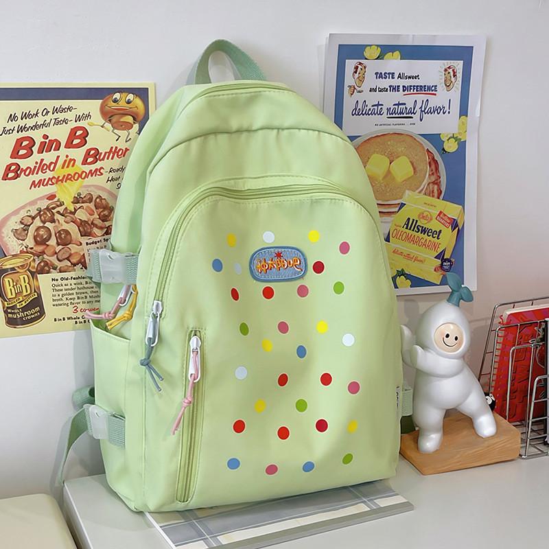 

Стильный винтажный рюкзак в горошек, оригинальный дизайн, легкая водонепроницаемая нейлоновая сумка. зелёный