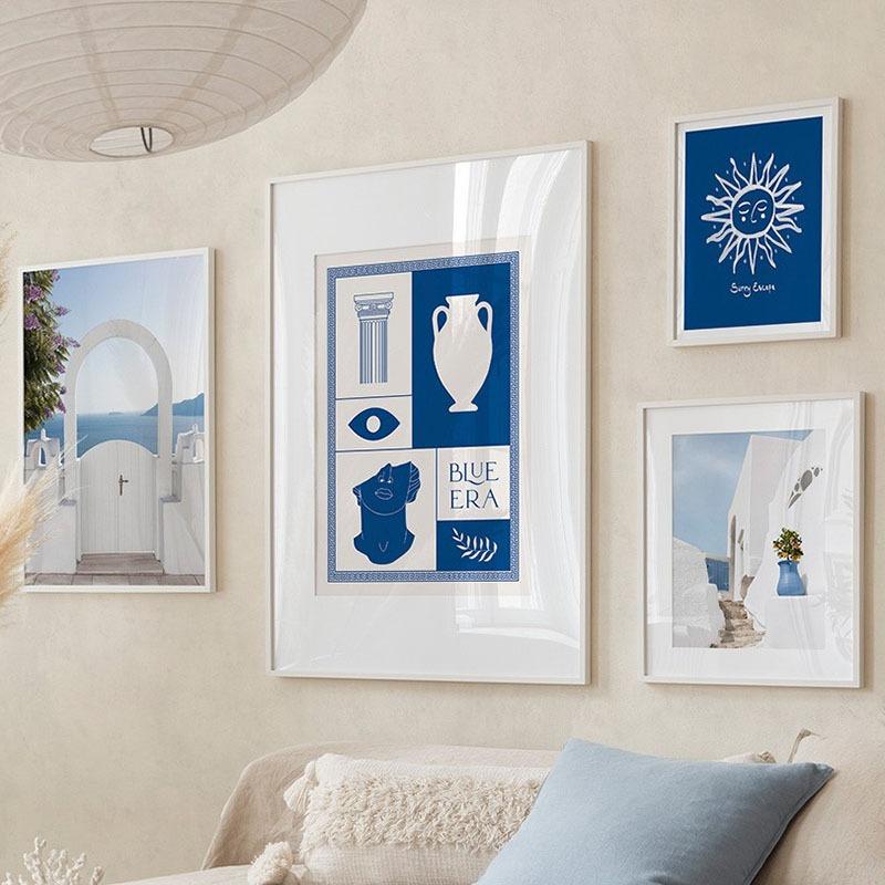 Santorini Sun Lemon Tree Vase Abstract Landscape Posters and Prints Wall Art Canvas Painting Pictures For Living Room Home Decor