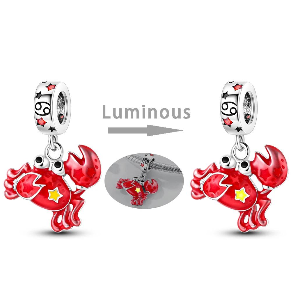 Zodiac Signs Original Charms Copper Glow In Dark Pendants Beads Fit Bracelet Diy Jewelry Birthday Gift For Women