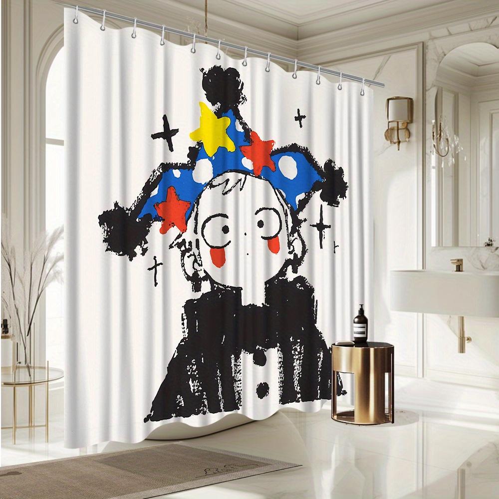 Whimsical Clown Shower Curtain, Star Hat Design, Fade-Resistant Polyester, Machine Washable, Fun Bath Decor
