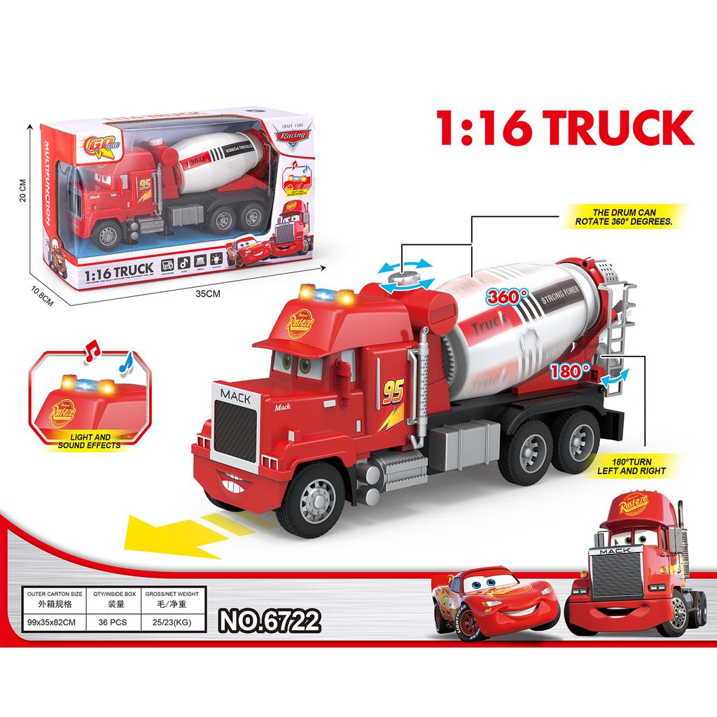 1:16 Pixar Toy Car 5pcs/Set Die-Cast Anime Lightning Mcqueen Mack Folding Flatbed Truck Model With Sound Light Interactive Gifts