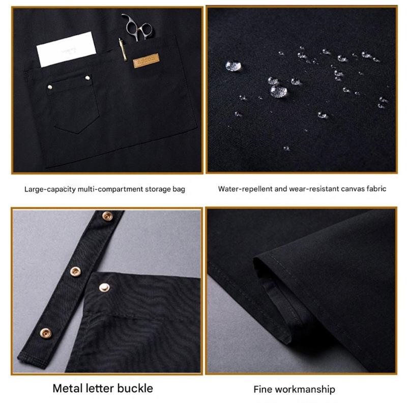 Oil Resistant Kitchen Apron With Triple Adjustable Button Easy Clean Waterproof Polyester