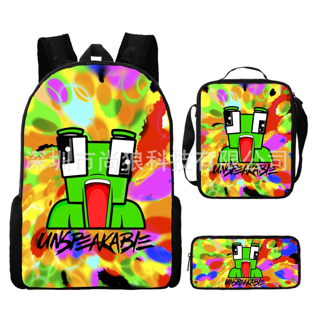 Unspeakable Pattern Schoolbag Large Capacity Backpack Shoulder Bag Pencil Case Three-Piece Set