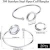 Beebeecraft 1 Box 2Pcs Locket Bracelet Bangle for Women 304 Stainless Steel Open Cuff Bangles Memory Floating Charm with Glass for DIY Jewelry Making