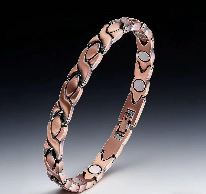 Antique Copper Magnetic Bracelet: Retro Fashion Three-Row Adjustable Couple Bangle