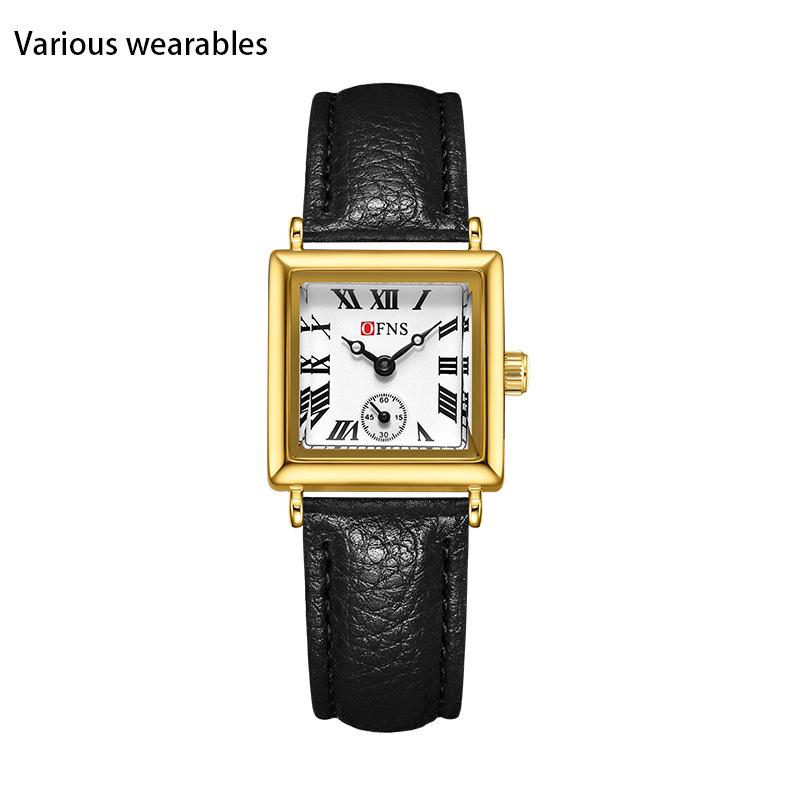 Quarzuhr Zweieinhalbzeigeranzeige Einfache Nischenuhr Quadratische römische Skala Quarz Damenuhr