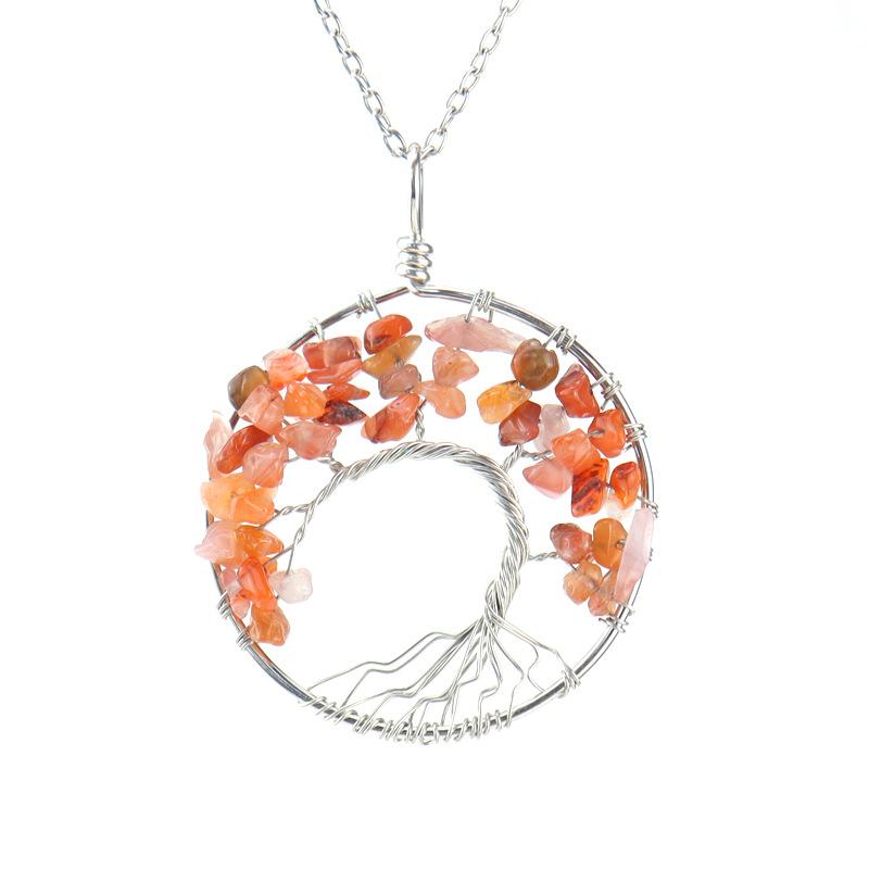 Natural Stone Irregular Tree Of Life Necklace Pendant Amethyst Wrapped Wisdom Tree Necklace Colorful Gravel N02
