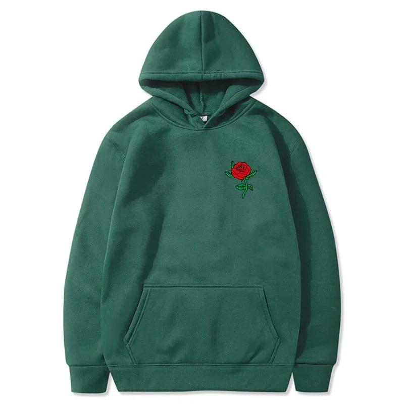 Autumn New Hip Hop Streetwear Fashion Hoody Rose Printed Fleece Pullover Casual Mens Women Hoodies Sweatshirts