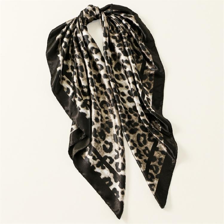 Lightweight Sun Resistant Neckerchief Polyester Headwear Scarf Feature Bold Leopard Print Design 90cm Kerchief