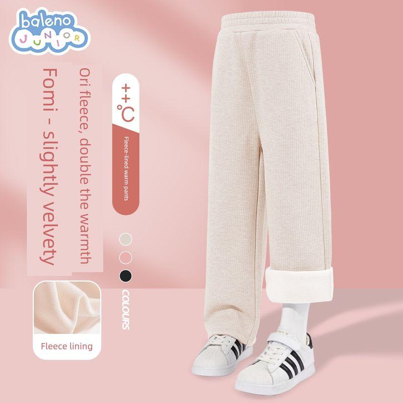 Baleno Girls  Fleece-Lined Pants, Autumn and Winter 2025 New Style, Children s Winter Casual Wide-Leg Pants, Little Girls  Winter Clothing Apricot#Solid Color 120