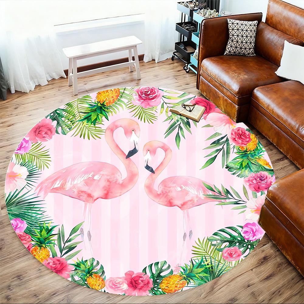 1pc Flamingo, Tropical Round Chair Mat Area Rug - Non-Slip, Floor Mat for Office, Bedroom, Home Decor Christmas Gift P0811190
