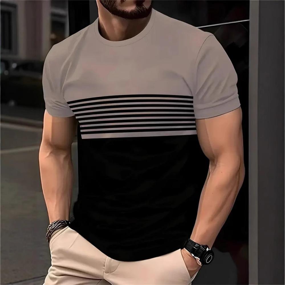 Summer men's simple daily casual loose T-shirt fashionable 3D printed personalized street round neck short sleeved men's clothing