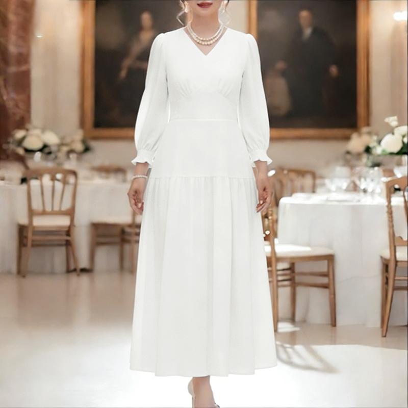 ZANZEA Women Casual V-Neck Solid Color Long Sleeve Dress