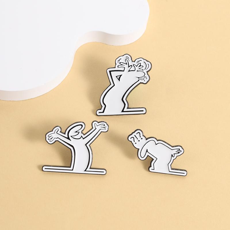 Fun Emotion Figure Enamel Pin Simple Outline Goofy Gesture Line Alloy Brooches Lapel Fashion Badge Jewelry Gift For Friends