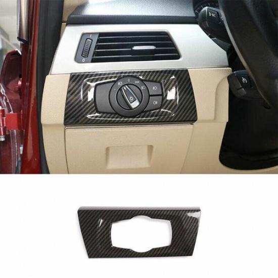 Fit For BMW 3-Series E90 2005-2012 ABS Carbon Fiber Headlight Button Frame Trim