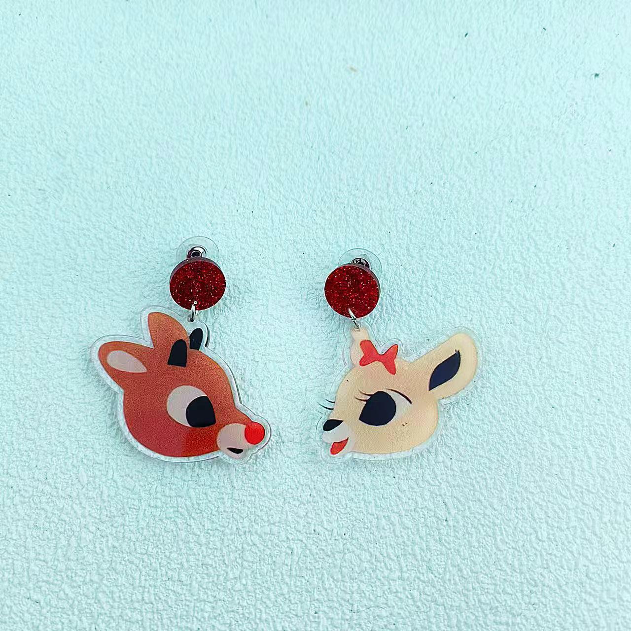Retro Christmas Elf Reindeer Santa Hat Acrylic Drop Earrings - Limited Edition
