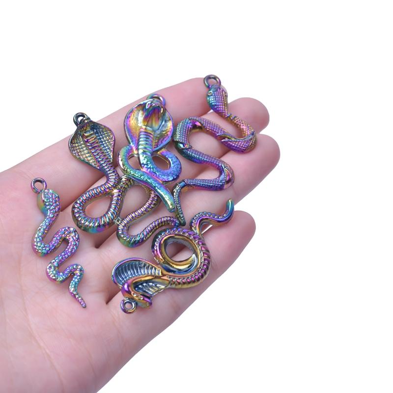 Snake Charm Cobra Rainbow Pendant 5pcs Mix Animal Charms For Jewelry Making Supply DIY Necklace Fashion Earring Punk Accessories