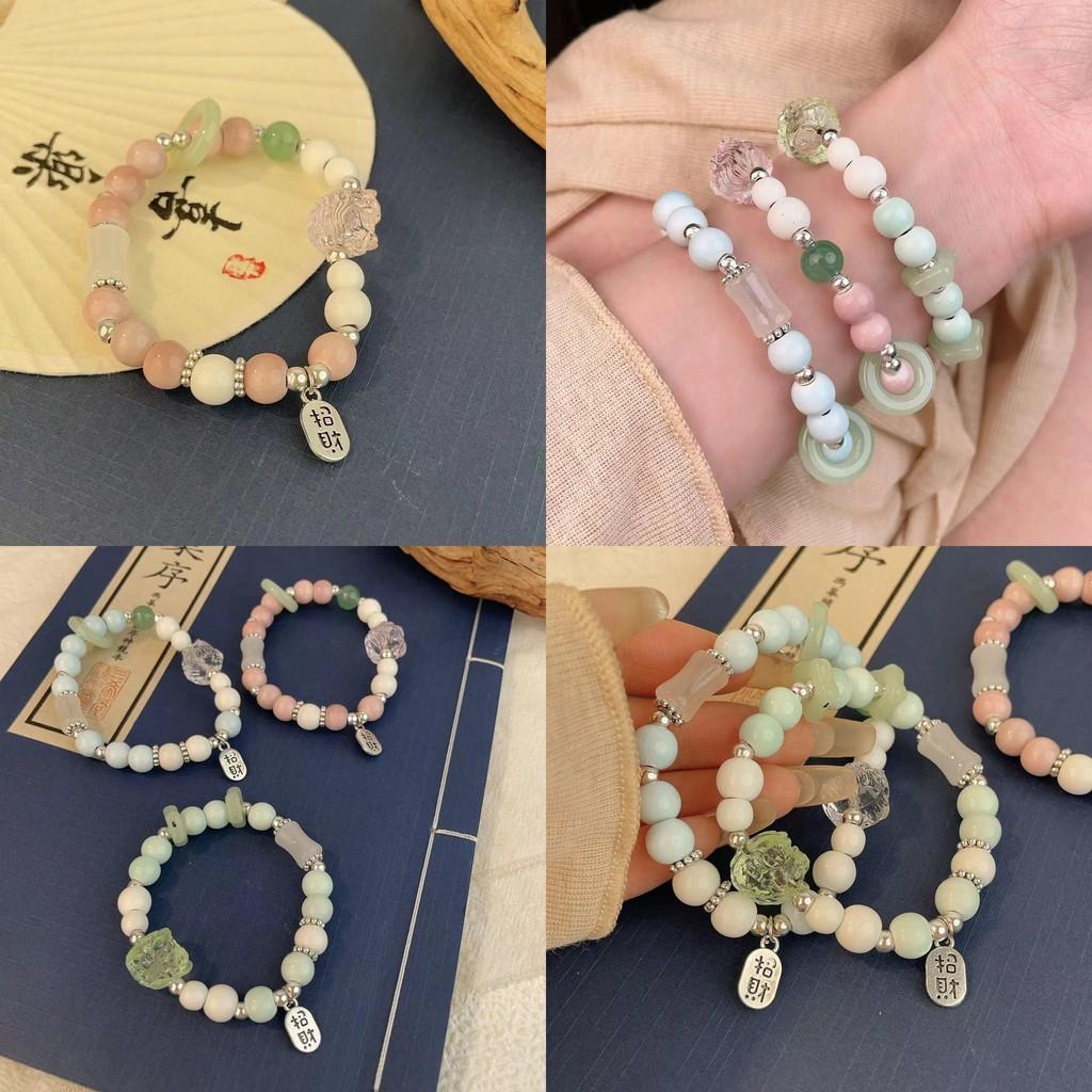 Modern Chinese Pink Ceramic Bead Bracelet With Lion Head For Travel Souvenirs