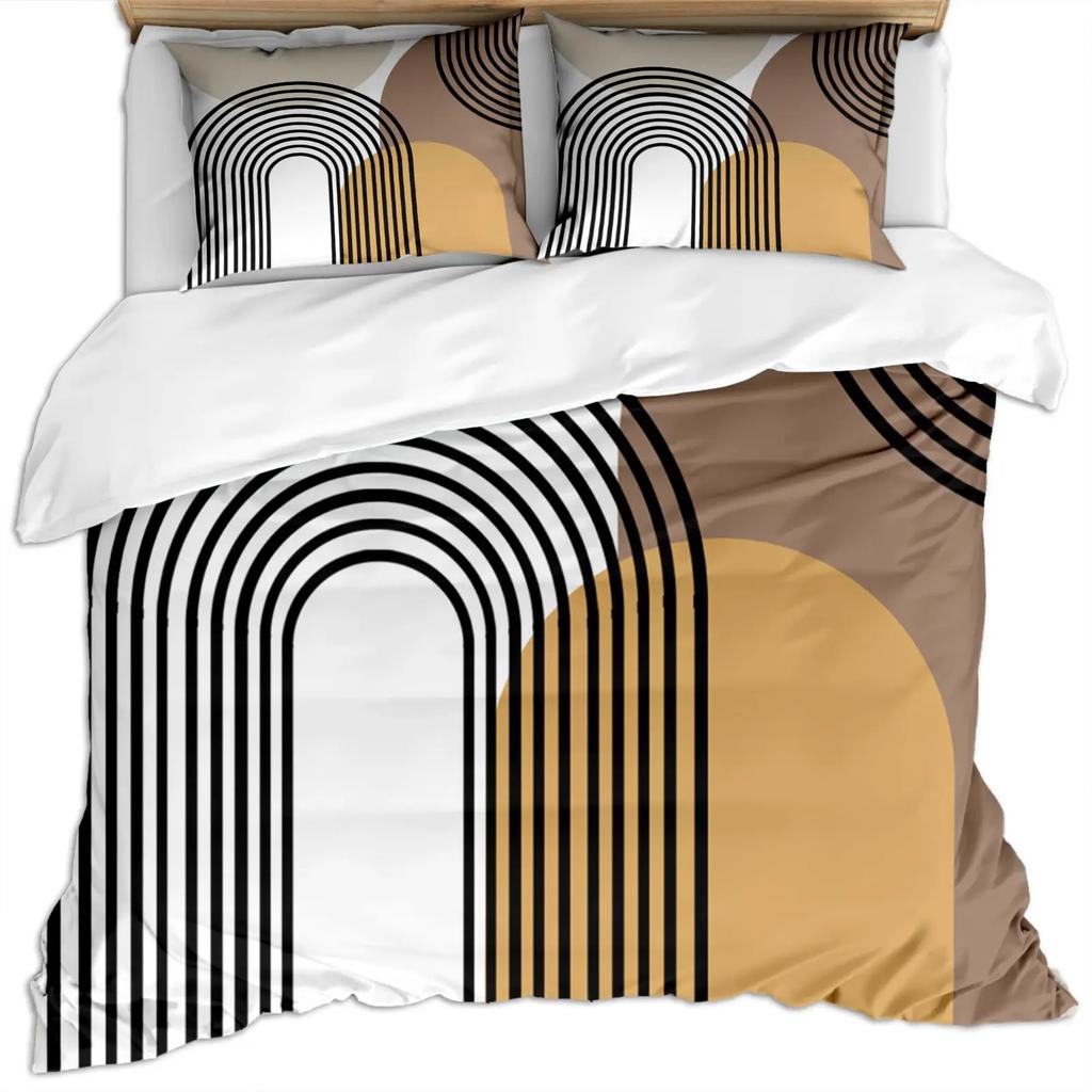 Abstract Geometric Rainbow Sun Circles Comforter Cover Microfiber Soft Bedding Sets Medieval Boho Century Modern Duvet Cover Set