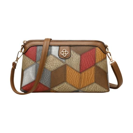 

Женская сумка на плечо в винтажном этническом стиле с геометрическими лоскутными карманами и цветными блоками со съемным внутренним ремешком на плечо, женская сумочка серый