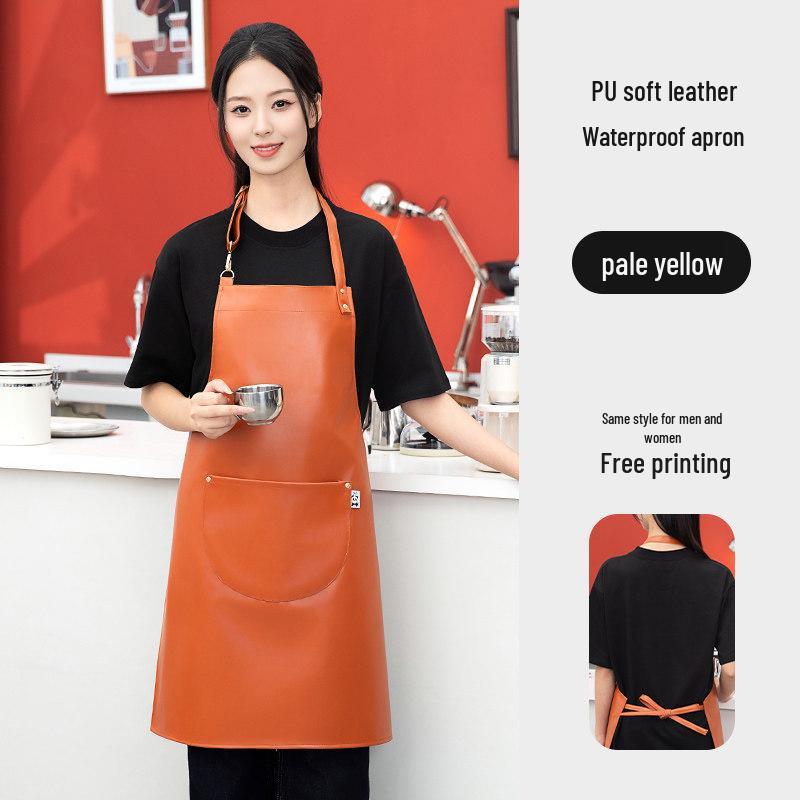 Waterproof PU Leather Apron for Dishwashing & Kitchen Tasks - Oil-Proof, Dirt-Resistant, Long-Length for Men & Women