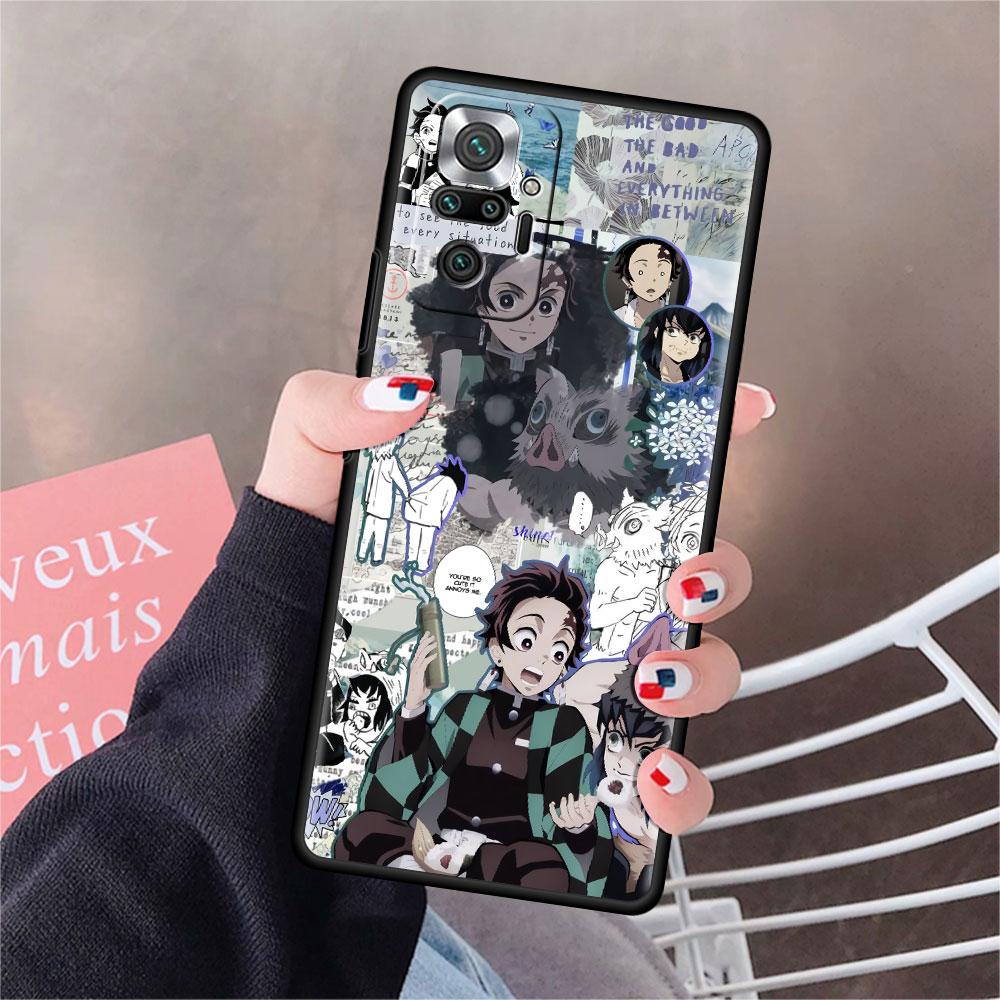 

Роскошный черный чехол для телефона Xiaomi Redmi Note 11 10 9 8 7 Pro 9S 9A 9C 10s 8T K40 10C 10S Funda Cover Kimetsu Yaiba Demon Slayer Redmi K40