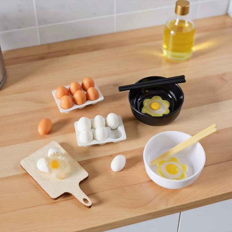 Pretend Play Toy Set, Miniature 1:12 Dollhouse Kitchen Egg Frying Pan Scene Props