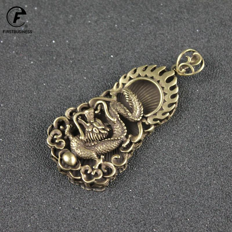 2021 New Style Antique Copper Chinese Dragon Pendant Necklace Animal Lucky Blessing Chinese Characters FU New Year Present