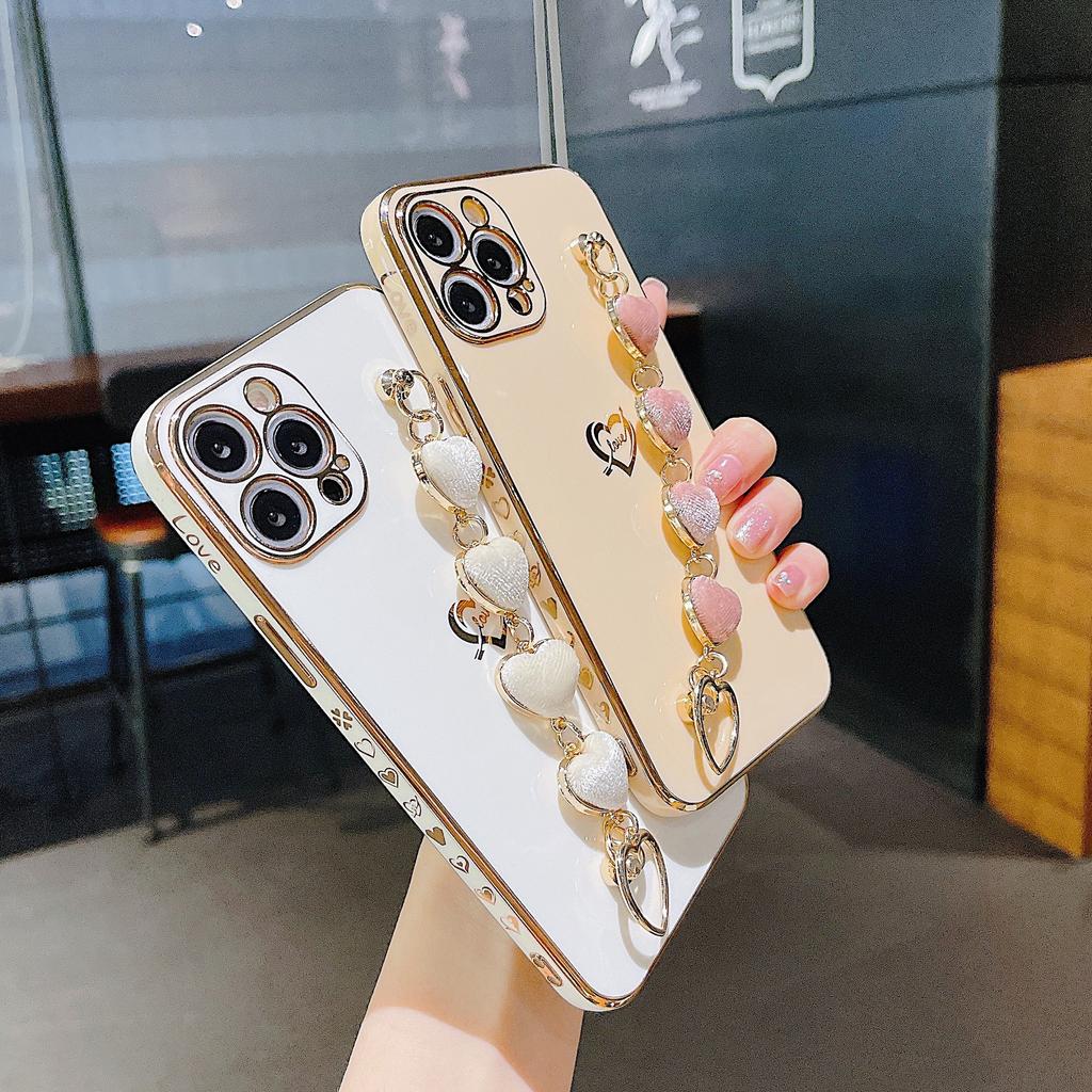 Flannel Love Chain iPhone17Pro Mobile Phone Case 15/16 Suitable for Apple 7p/8plus Wristband Protective Case