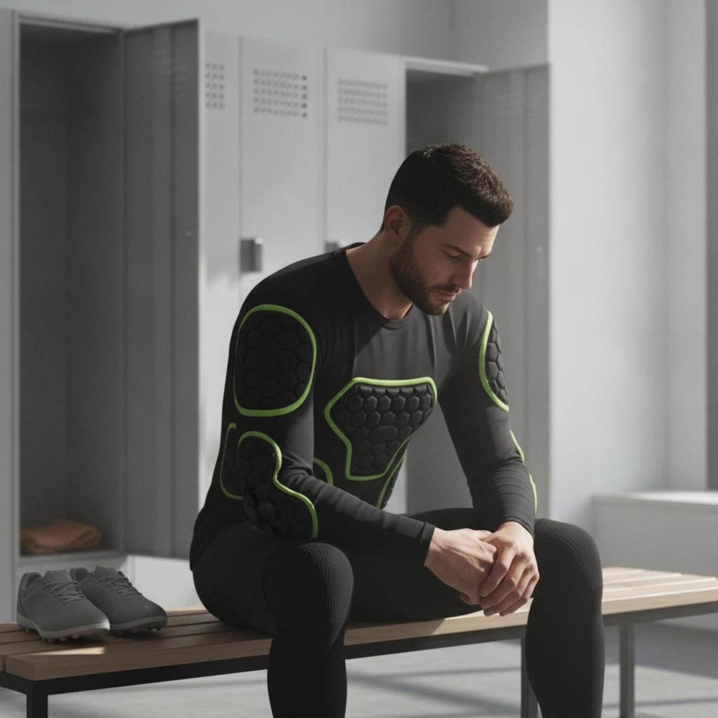 Maglia a Compressione Imbottita Elasticizzata in 4 Direzioni ad Alta Elasticità con Imbottiture