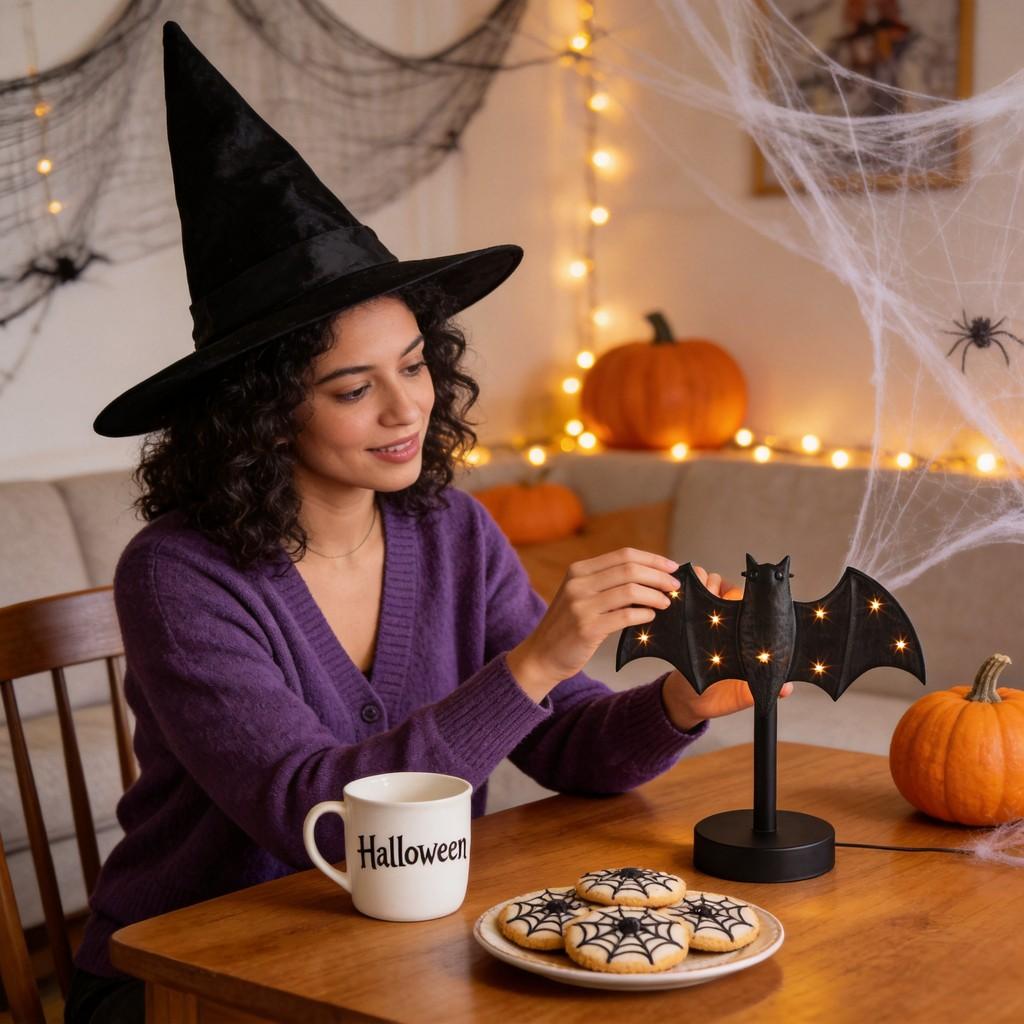 Halloween Witch Lamp Halloween Decor Resin Figurine With Battery Power For Spooky Table Display