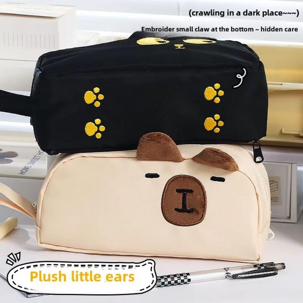 Animal Shaped Black Cat Pencil Bag Cute Cartoon Pencil Box Capybara Pen Case  Friend Gift