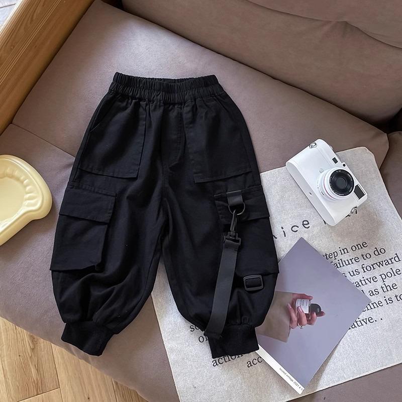 Children s  Pants Boy Korean Version Handsome Overalls Big Boy Spring and Autumn Overalls Pants 140cm чёрный